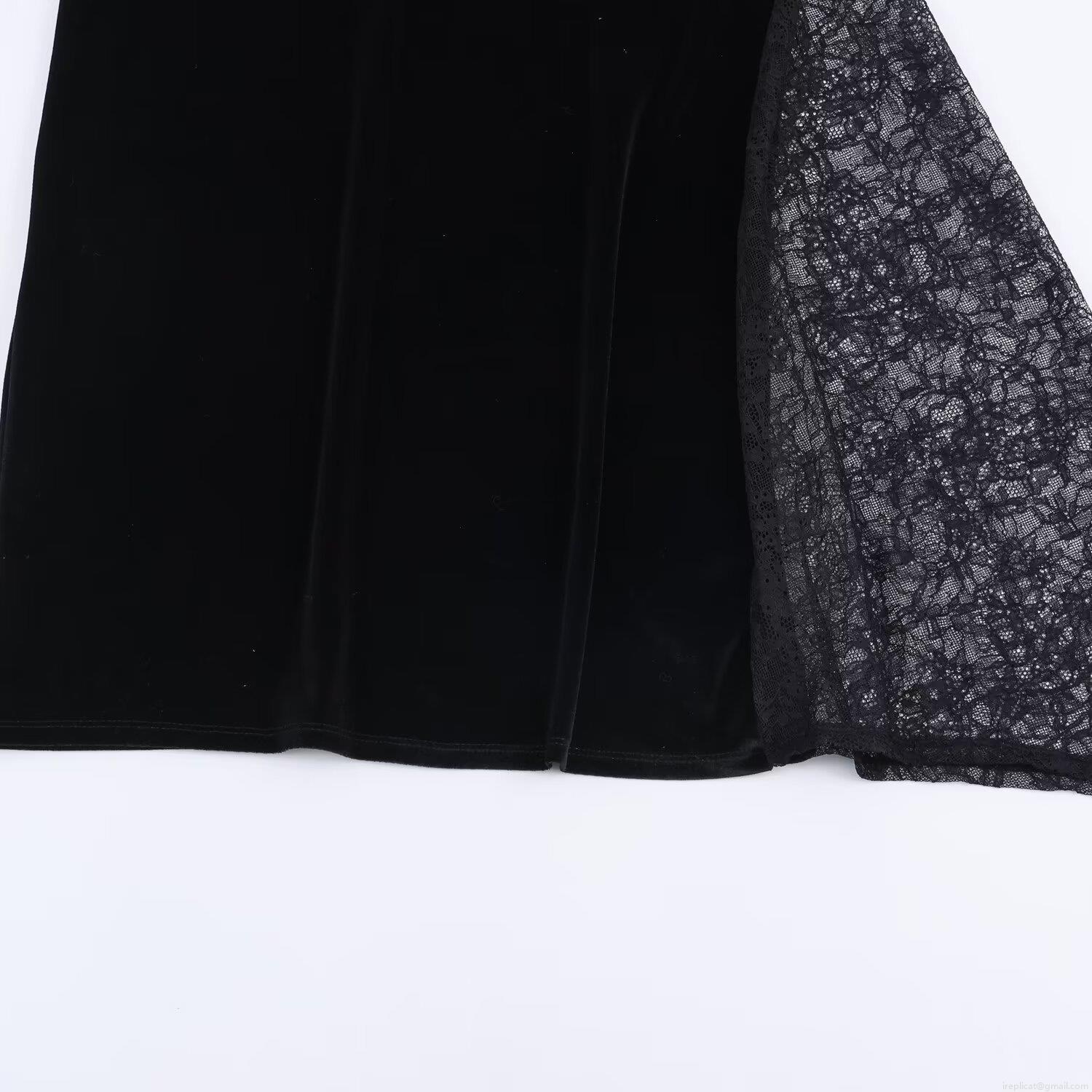 Women Halter Neck Lace Splicing Velvet Midi Dress Elegant Sleeveless Backless Evening Party Cocktail Bodycon Slim Fit Dress Chic Streetwear Ladies Fashion