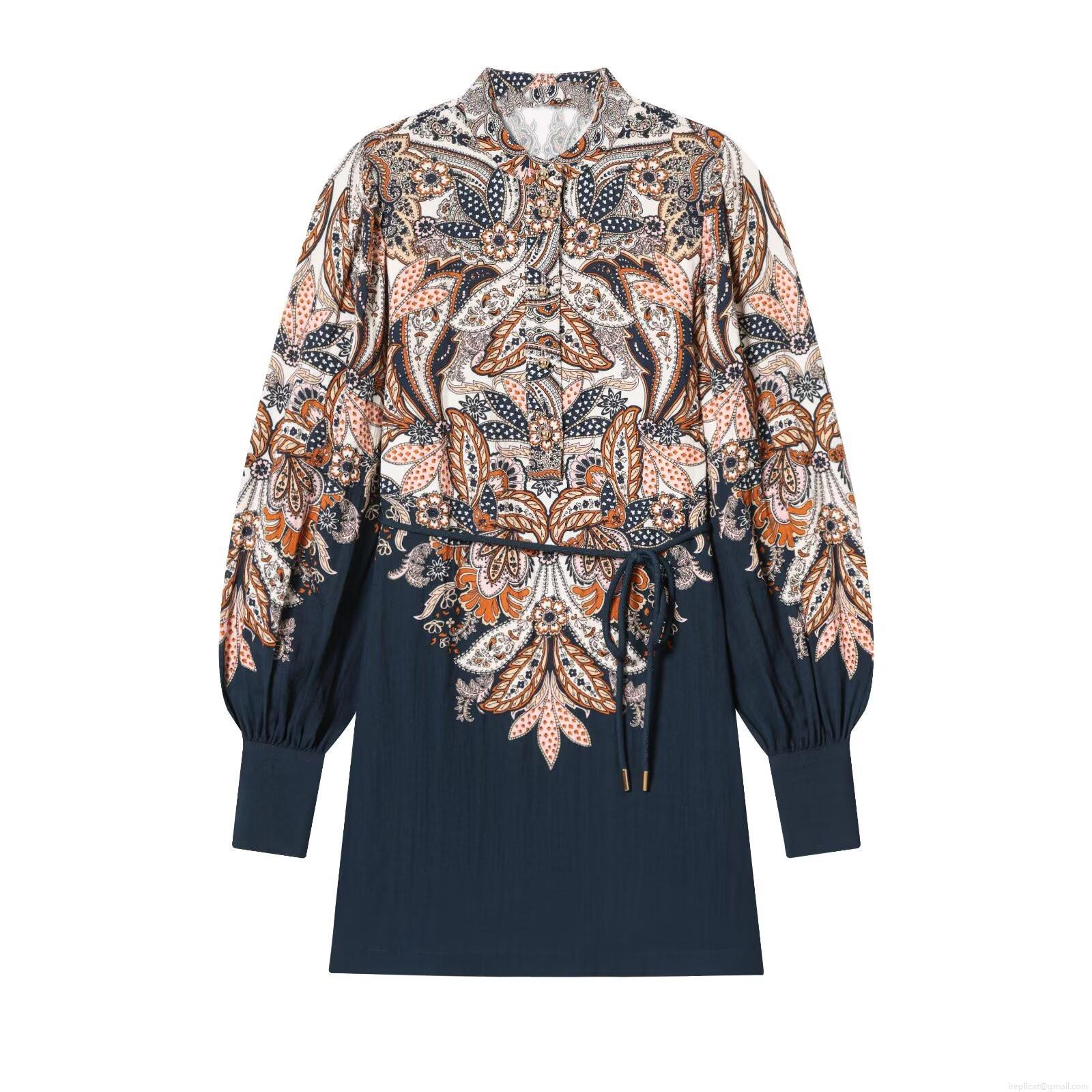 Women's Bohemian Paisley Print Midi Dress Long Lantern Sleeve Stand Collar Drawstring Waist Retro Casual Polyester Linen Blend Dress Women's Bohemian Paisley Print Midi Dress Long Lantern Sleeve Stand Collar Drawstring Waist Retro Casual Polyester Linen Blend Dress