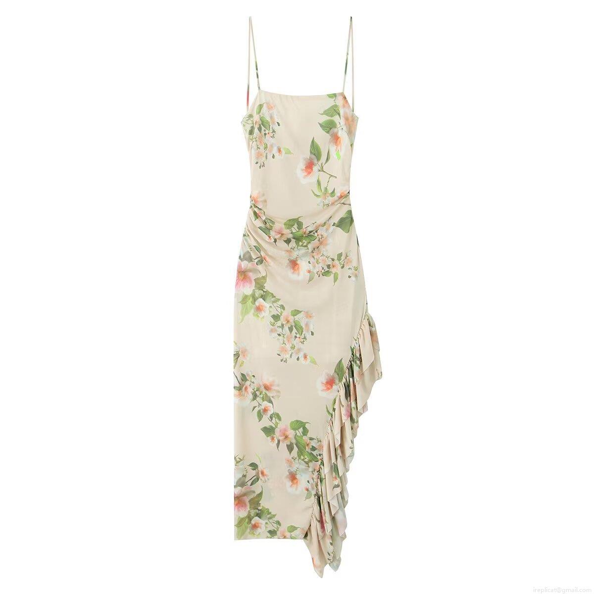 Women's Sexy Floral Print Cami Midi Dress Backless Irregular Ruffle Hem Satin Dress Elegant Summer Party Vacation Slip Dress For Ladies Women's Sexy Floral Print Cami Midi Dress Backless Irregular Ruffle Hem Satin Dress Elegant Summer Party Vacation Slip Dress For Ladies