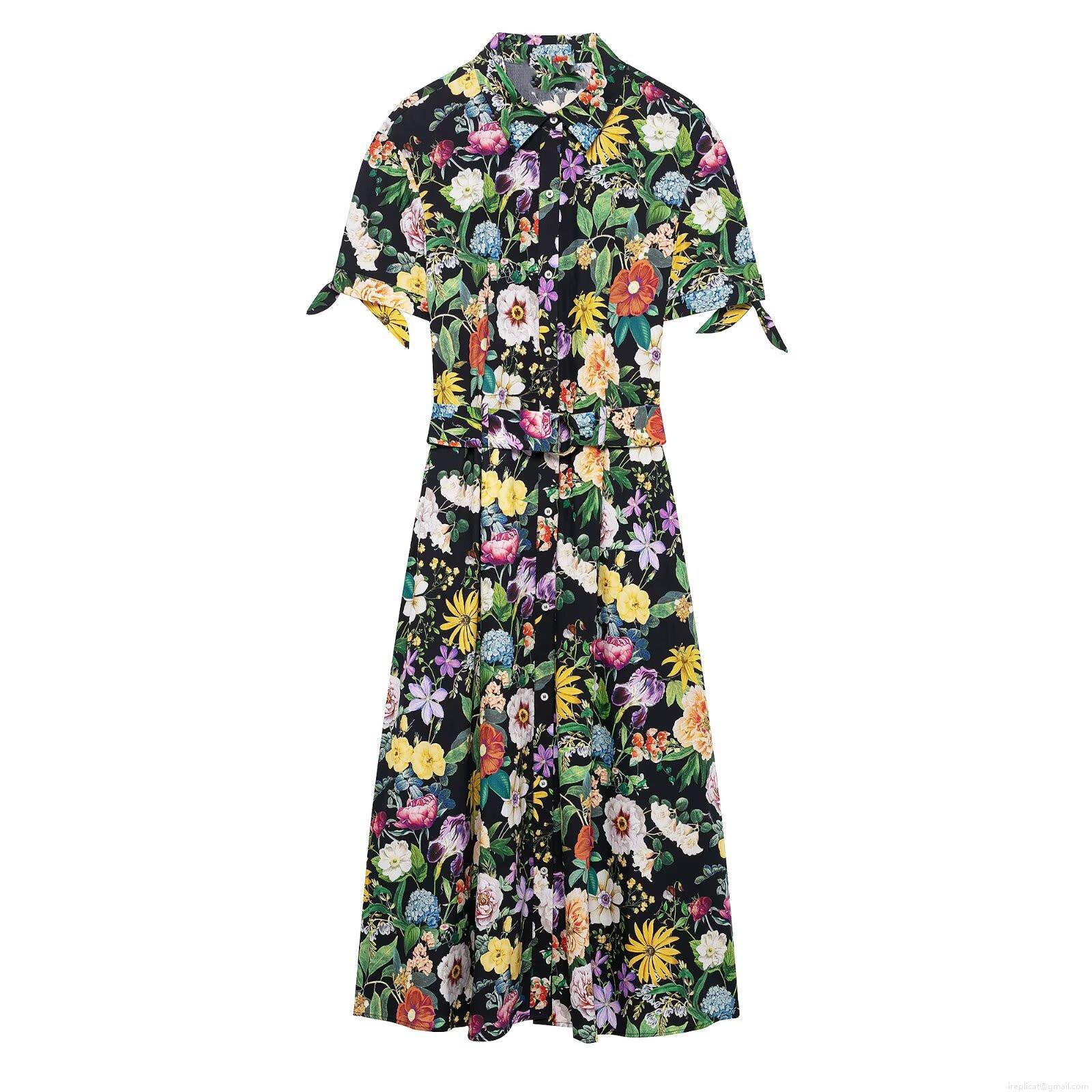 Women's Floral Print Midi Dress 100% Polyester Lapel Short Sleeve Button Down A-Line Belted Dress For Vacation Daily Wear Retro Style Women's Floral Print Midi Dress 100% Polyester Lapel Short Sleeve Button Down A-Line Belted Dress For Vacation Daily Wear Retro Style