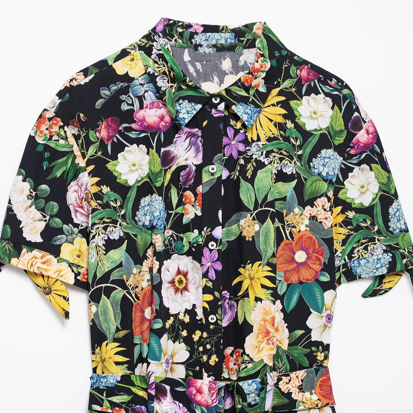 Women\'s Floral Print Midi Dress 100% Polyester Lapel Short Sleeve Button Down A-Line Belted Dress For Vacation Daily Wear Retro Style