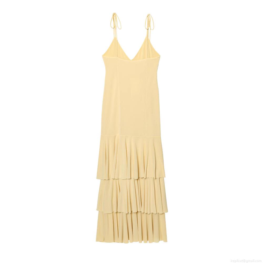 Women Sexy V Neck Backless Layered Tiered Midi Dress Summer Cream Yellow Bow Tie Shoulder Straps Cake Dress For Vacation Party Casual Chic Polyester Spandex Blend Women Sexy V Neck Backless Layered Tiered Midi Dress Summer Cream Yellow Bow Tie Shoulder Straps Cake Dress For Vacation Party Casual Chic Polyester Spandex Blend