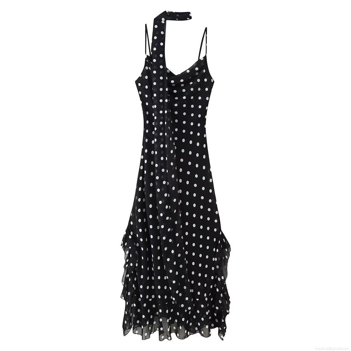 Women's Summer Sexy Polka Dot Midi Dress Cowl Neck With Scarf Tie Ruffle Hem High Waist Sleeveless Polyester Chiffon A-Line Dress For Party Vacation Women's Summer Sexy Polka Dot Midi Dress Cowl Neck With Scarf Tie Ruffle Hem High Waist Sleeveless Polyester Chiffon A-Line Dress For Party Vacation