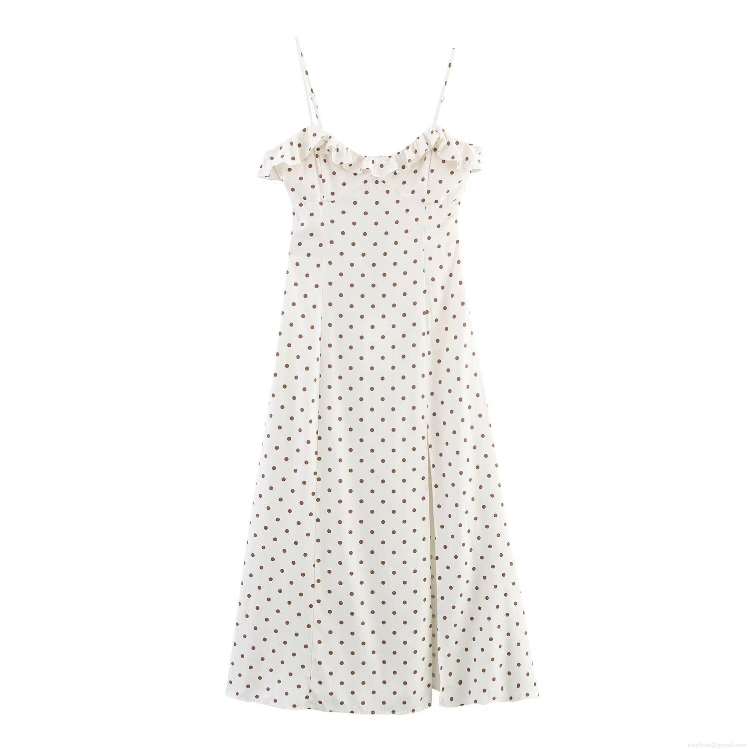 Women Sexy Linen Polka Dot Camisole Midi Dress Backless Tie-Back Side Slit Ruffle Detail Summer Vacation Beach Sundress Women Sexy Linen Polka Dot Camisole Midi Dress Backless Tie-Back Side Slit Ruffle Detail Summer Vacation Beach Sundress