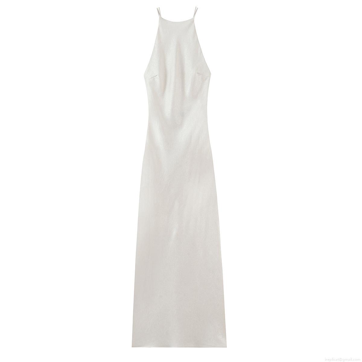 Women's Sexy Backless Halter Midi Dress Elegant Polyester Spandex Satin High Waist Sleeveless Evening Dress For Party Wedding Date Night Champagne White Women's Sexy Backless Halter Midi Dress Elegant Polyester Spandex Satin High Waist Sleeveless Evening Dress For Party Wedding Date Night Champagne White