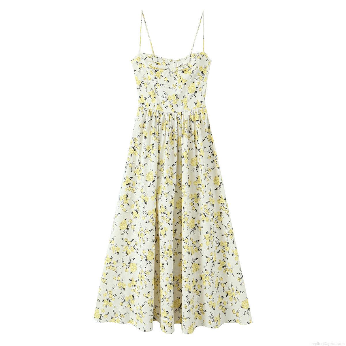 Summer Floral Cami Dress Polyester Spandex High Waist A-Line Midi Dress With Back Bow Sexy Vacation Sundress For Women Summer Floral Cami Dress Polyester Spandex High Waist A-Line Midi Dress With Back Bow Sexy Vacation Sundress For Women