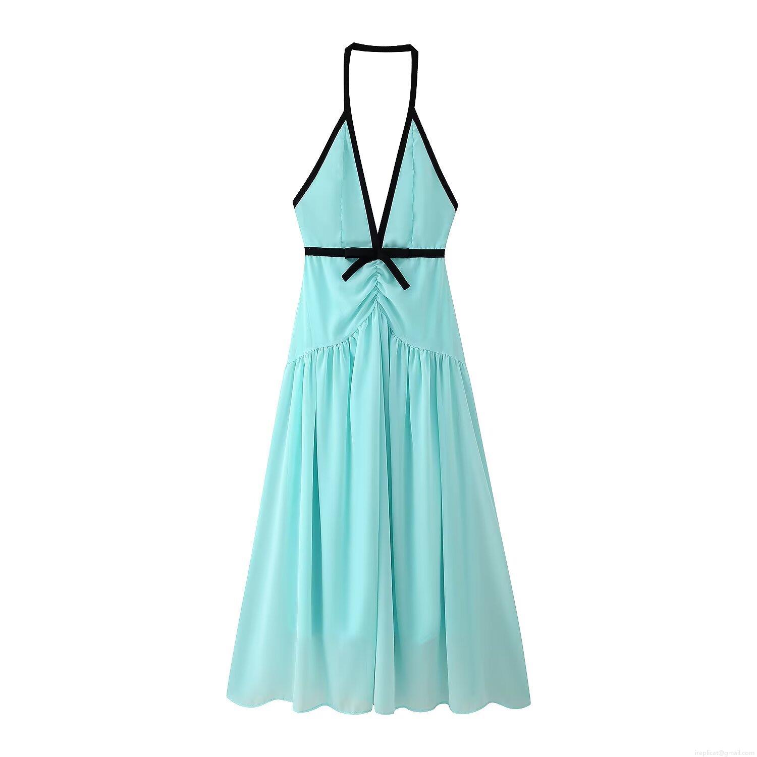 Sexy Halter V-Neck Backless Color Block Midi Dress High Waist Sleeveless Polyester Spandex Long Dress For Women Party Summer Vacation Evening Gown Sexy Halter V-Neck Backless Color Block Midi Dress High Waist Sleeveless Polyester Spandex Long Dress For Women Party Summer Vacation Evening Gown