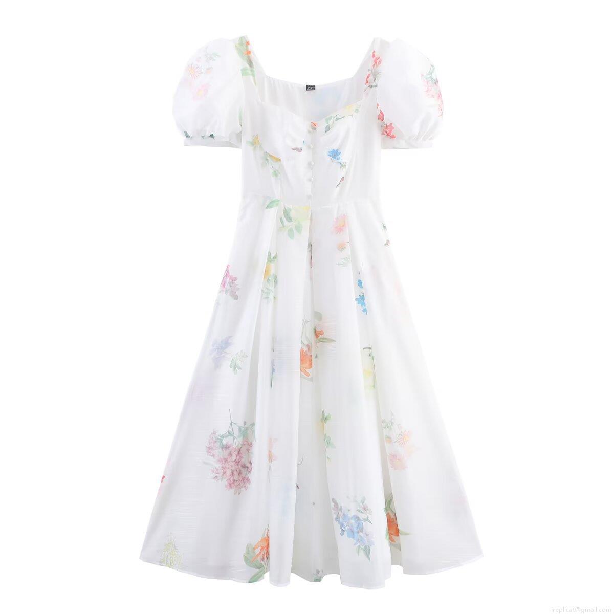 Women Square Neck Puff Sleeve Floral Midi Dress 100% Polyester A-Line Sweet Fresh Summer Vacation Party Dress For Women Women Square Neck Puff Sleeve Floral Midi Dress 100% Polyester A-Line Sweet Fresh Summer Vacation Party Dress For Women