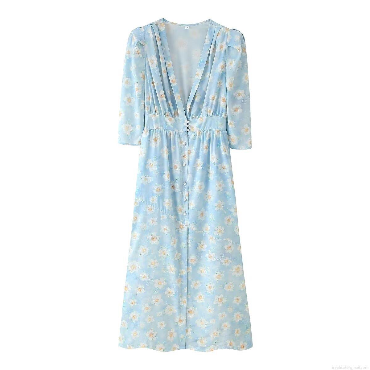 Women's Summer Elegant Floral V-Neck Midi Dress Chiffon Polyester Spandex A-Line Pearl Button High Waist Half Sleeve Commute Party Dress Women's Summer Elegant Floral V-Neck Midi Dress Chiffon Polyester Spandex A-Line Pearl Button High Waist Half Sleeve Commute Party Dress