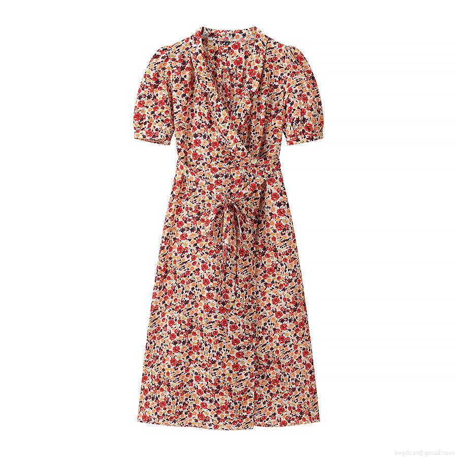 Women's Elegant V-Neck Floral Print Midi Dress Polyester Spandex Short Puff Sleeve A-Line Dress With Waist Tie For Summer Daily Dating Casual Women's Elegant V-Neck Floral Print Midi Dress Polyester Spandex Short Puff Sleeve A-Line Dress With Waist Tie For Summer Daily Dating Casual