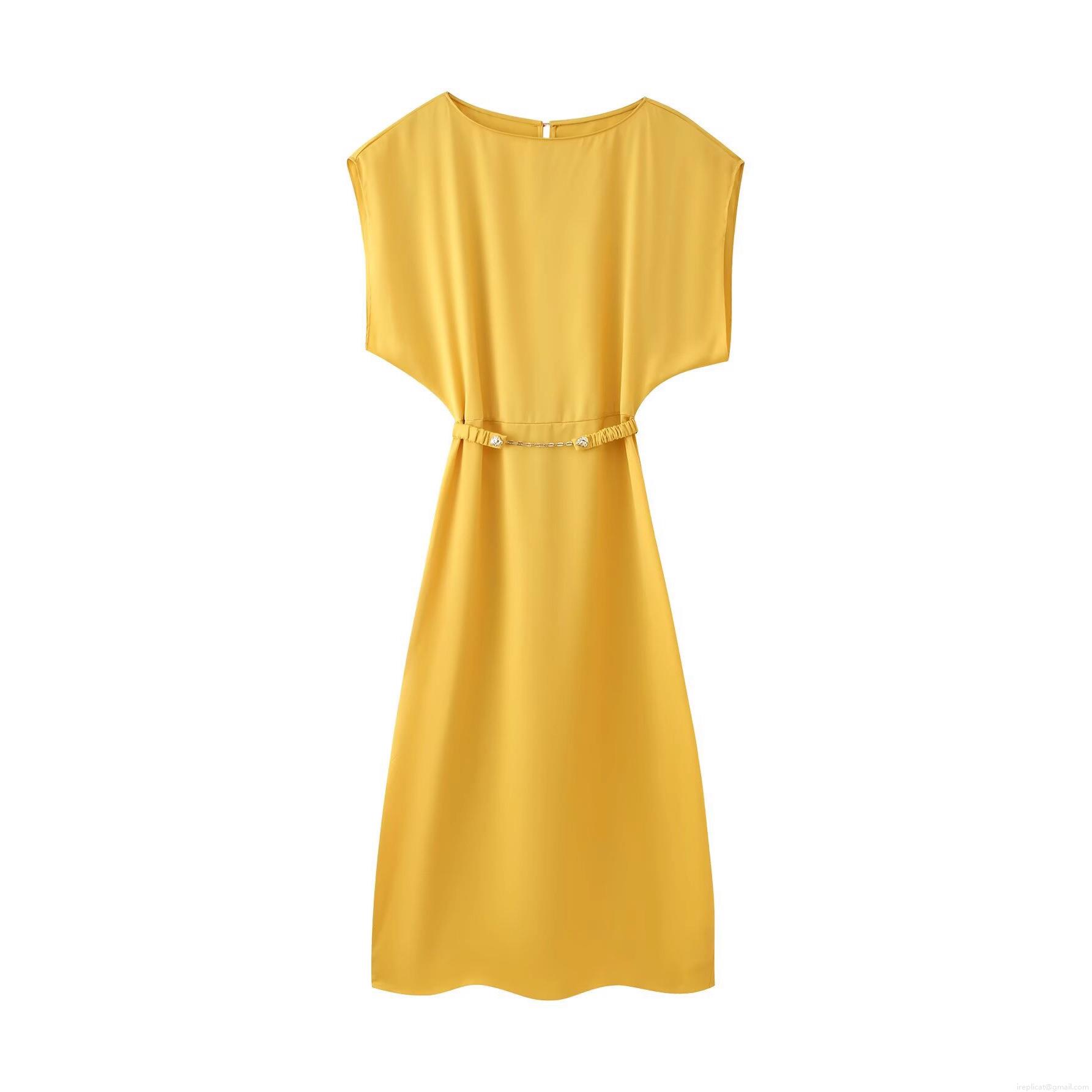 Elegant Sleeveless Satin Midi Dress for Women Round Neck A-Line Solid Color Polyester Spandex Dress with Belt for Autumn Casual Party Wedding Guest Elegant Sleeveless Satin Midi Dress for Women Round Neck A-Line Solid Color Polyester Spandex Dress with Belt for Autumn Casual Party Wedding Guest