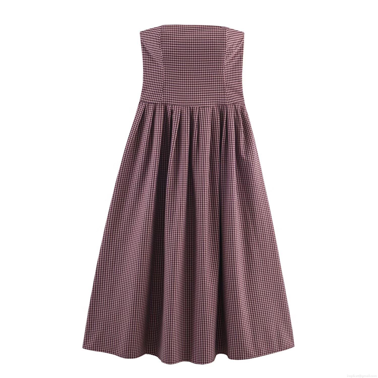 Sexy Strapless Gingham Poplin Midi Dress For Women Elegant Backless High Waist A-Line Plaid Summer Sun Dress Party Evening Clubwear Apparel Sexy Strapless Gingham Poplin Midi Dress For Women Elegant Backless High Waist A-Line Plaid Summer Sun Dress Party Evening Clubwear Apparel