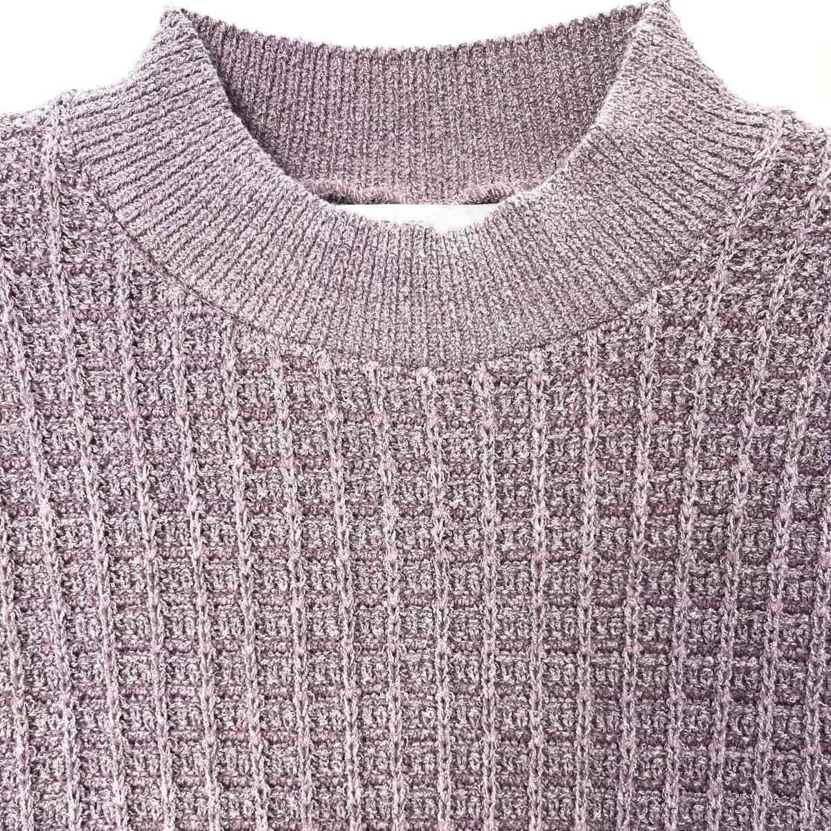 Elegant Women\'s Purple Knitted Midi Dress With Faux Fur Trim Hem Puff Sleeve Round Neck Metal Buttons Patchwork Party Style Autumn Winter Clothing