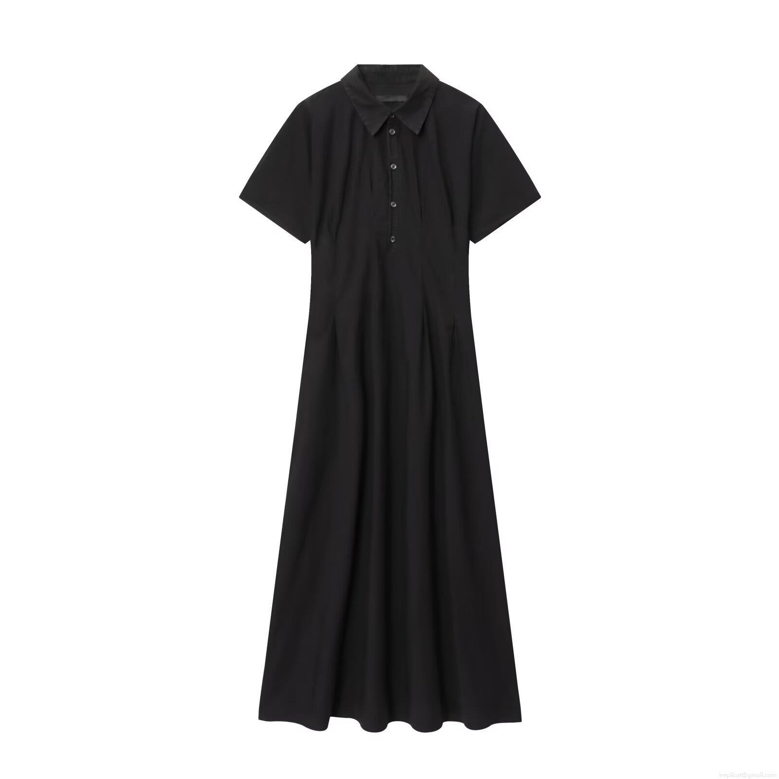 Women's Elegant Black Short Sleeve Midi Dress Minimalist Cotton Blend Lapel Button Down A-Line Swing Dress For Casual Work Daily Dating Office Wear Women's Elegant Black Short Sleeve Midi Dress Minimalist Cotton Blend Lapel Button Down A-Line Swing Dress For Casual Work Daily Dating Office Wear