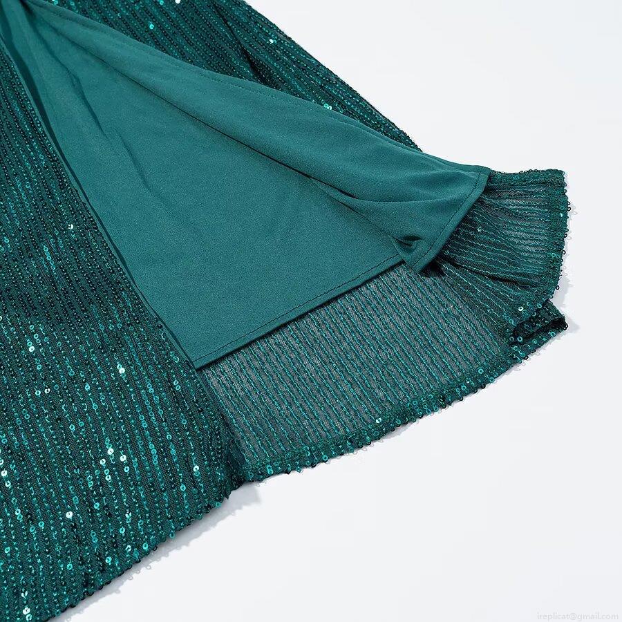 Women\'s Elegant Sexy Peacock Green Sequin Midi Dress Cowl Neck Side Slit Adjustable Spaghetti Strap Sparkly Polyester Bodycon Party Evening Dress