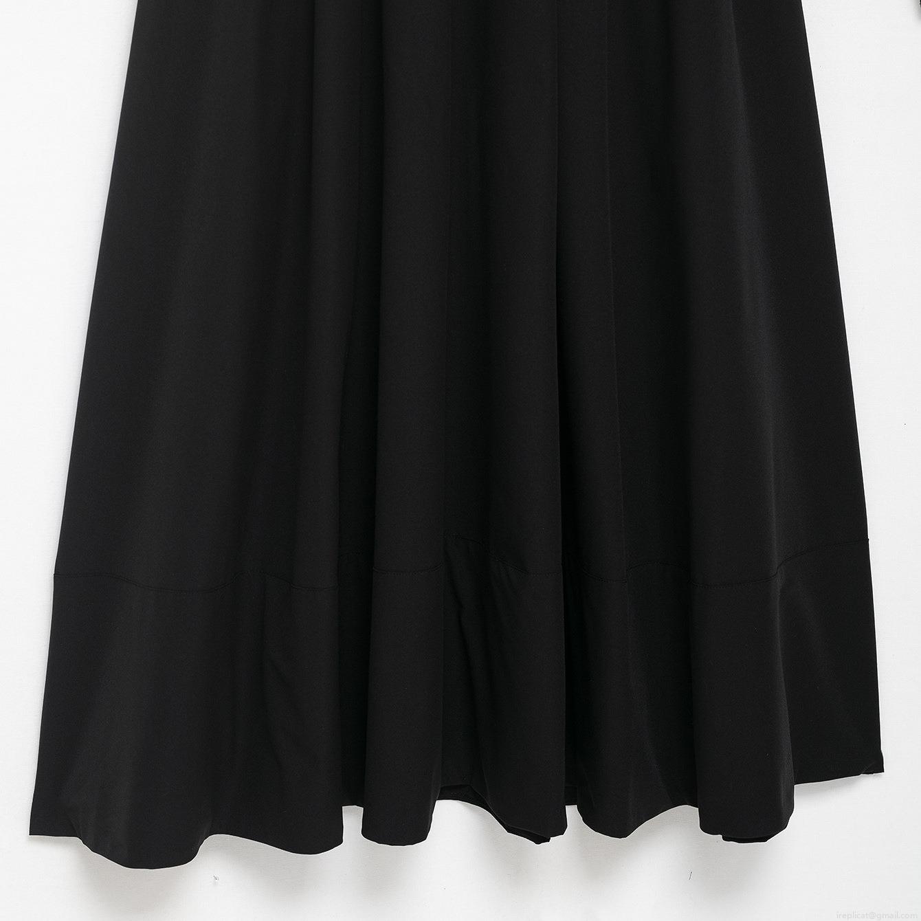 Women French Elegant Black Midi Dress 100% Polyester Long Sleeve Bow Tie Cuff Elastic Waist Pleated A-Line Party Casual Fashion Clothing