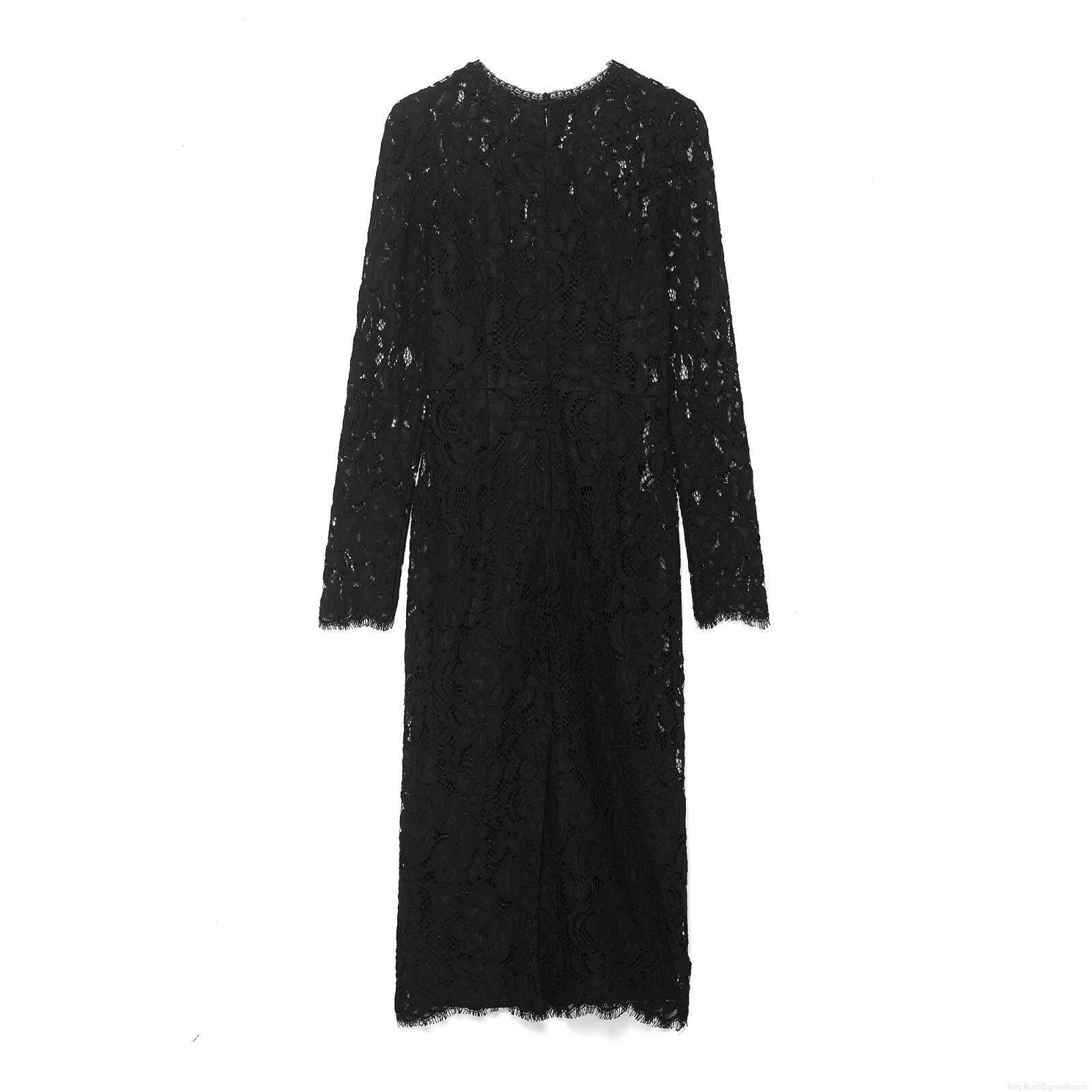 Women Elegant Black Lace Long Sleeve Midi Dress Hollow Out Floral Mesh Slim Fit Banquet Party Club Night Out Bodycon Dress For Ladies