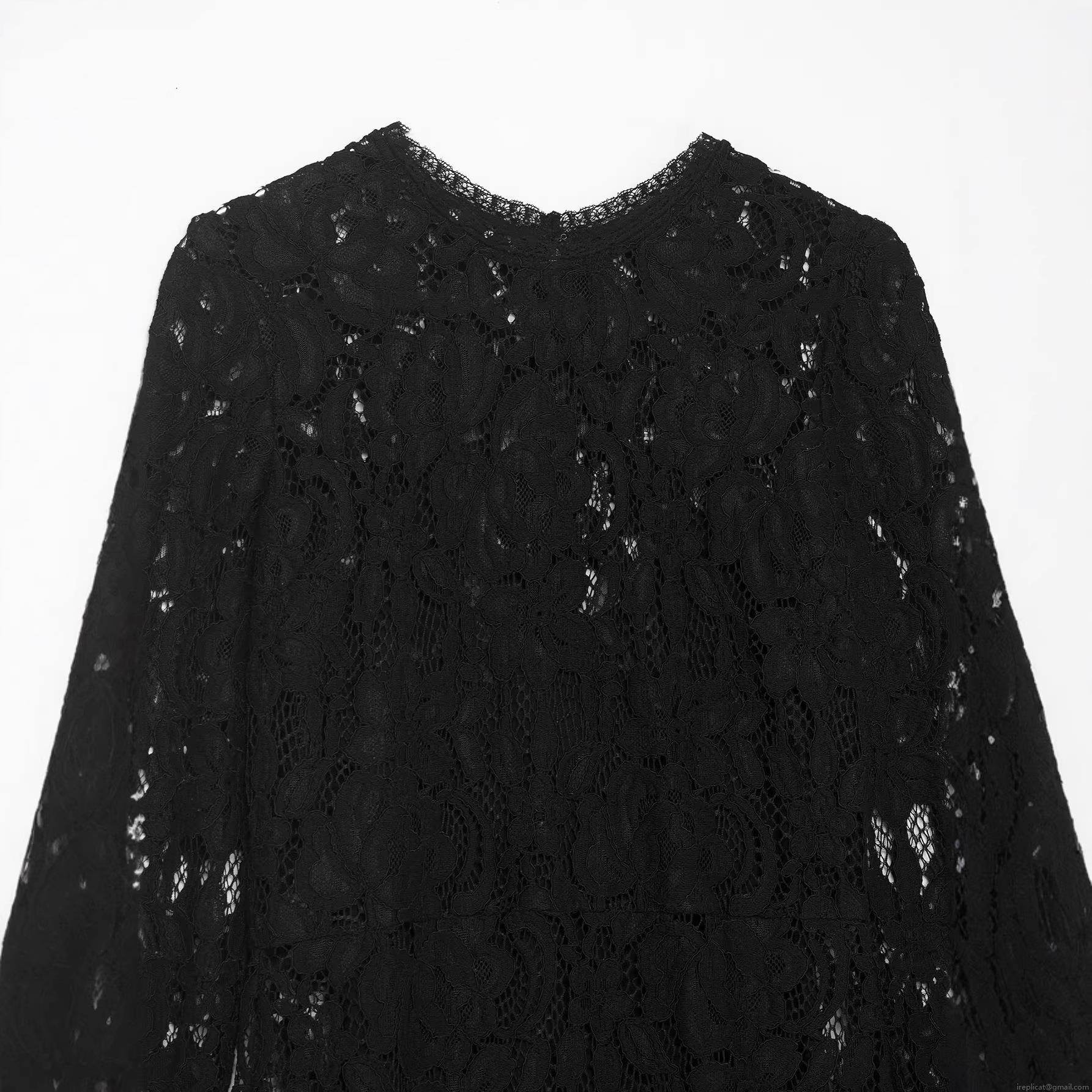 Women Elegant Black Lace Long Sleeve Midi Dress Hollow Out Floral Mesh Slim Fit Banquet Party Club Night Out Bodycon Dress For Ladies