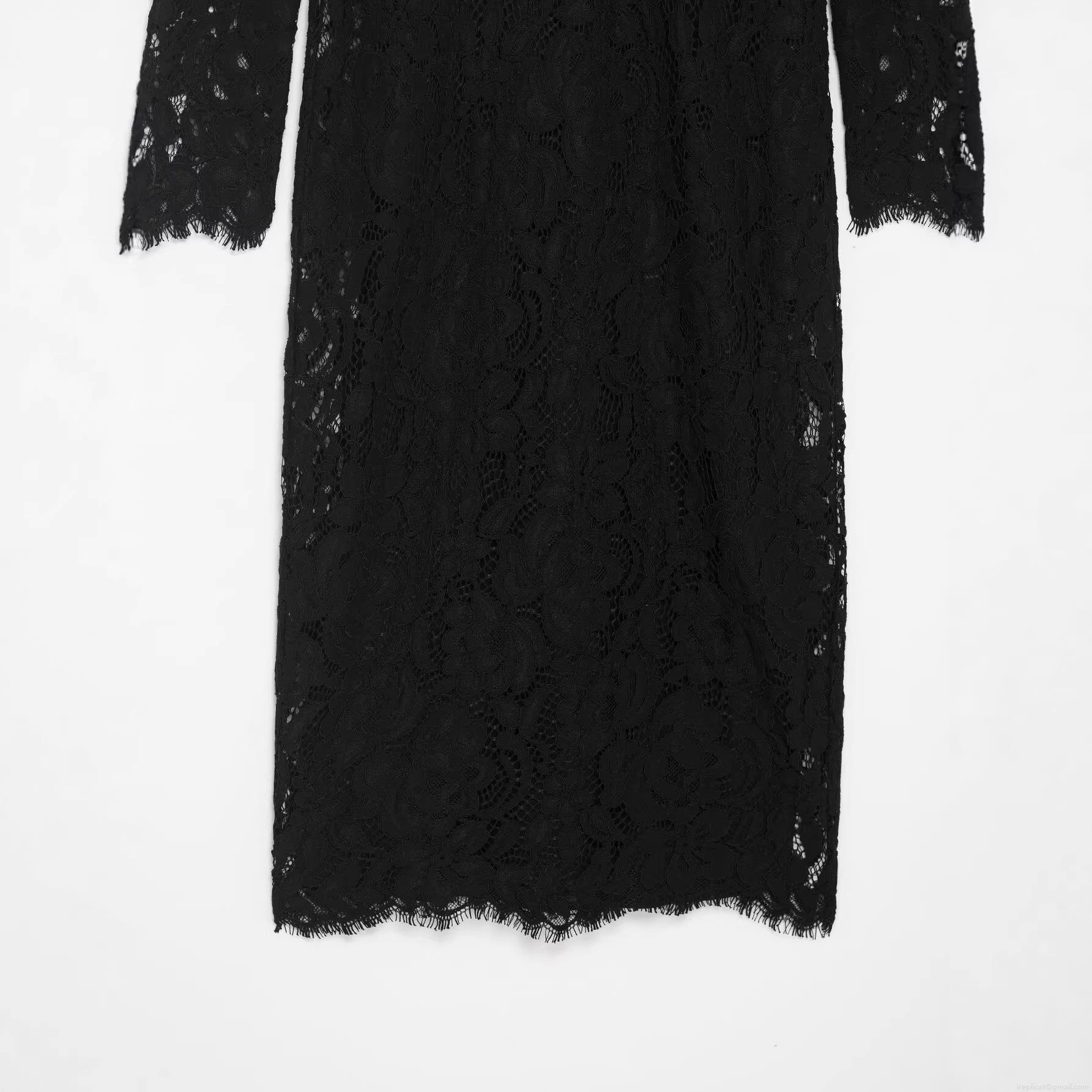 Women Elegant Black Lace Long Sleeve Midi Dress Hollow Out Floral Mesh Slim Fit Banquet Party Club Night Out Bodycon Dress For Ladies
