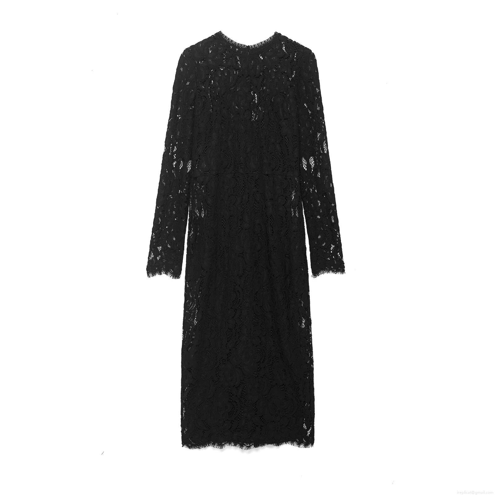Women Elegant Black Lace Long Sleeve Midi Dress Hollow Out Floral Mesh Slim Fit Banquet Party Club Night Out Bodycon Dress For Ladies
