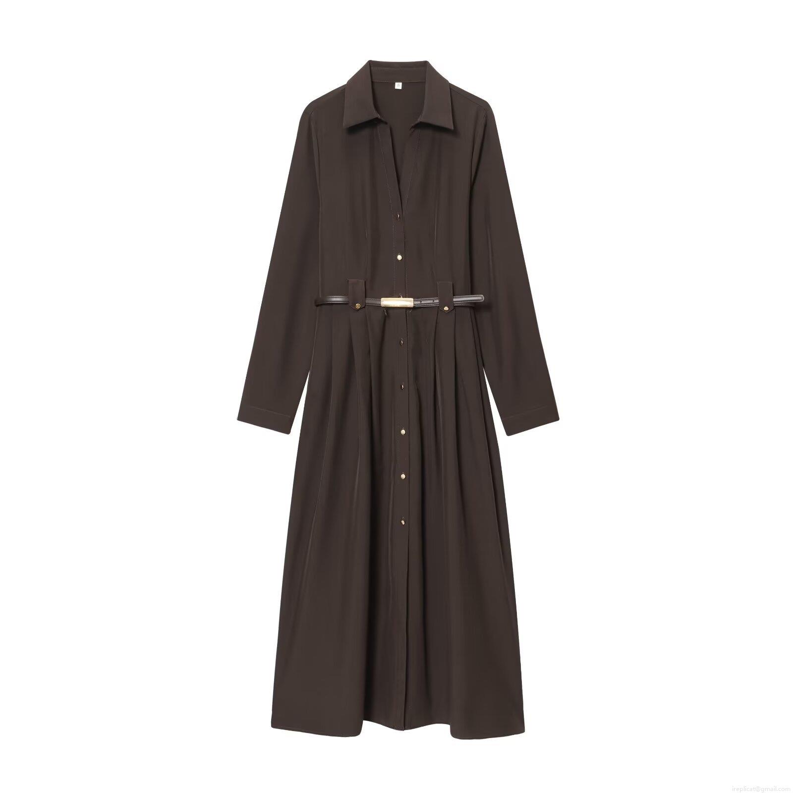 Women Autumn Elegant Solid Coffee Long Sleeve Shirt Midi Dress With Belt Lapel High Waist A-Line Pleated Commute Office Lady Fashionable Dress Women Autumn Elegant Solid Coffee Long Sleeve Shirt Midi Dress With Belt Lapel High Waist A-Line Pleated Commute Office Lady Fashionable Dress