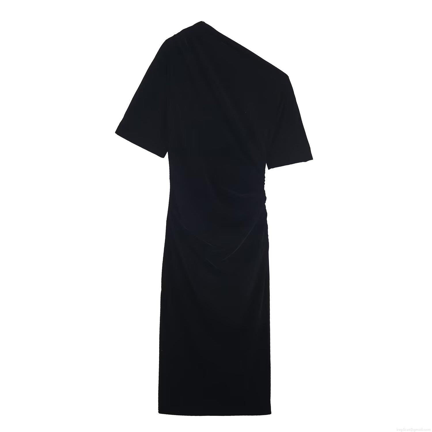 Women Sexy Off Shoulder Asymmetric Velvet Midi Dress Elegant Solid Color Slim Fit Bodycon One Shoulder Short Sleeve Party Dress Women Sexy Off Shoulder Asymmetric Velvet Midi Dress Elegant Solid Color Slim Fit Bodycon One Shoulder Short Sleeve Party Dress