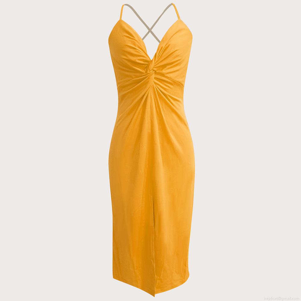 Sexy Backless Slit Midi Dress Elegant Cross Strap Chest Knot Bodycon Evening Party Club Cami Dresses For Women Sexy Backless Slit Midi Dress Elegant Cross Strap Chest Knot Bodycon Evening Party Club Cami Dresses For Women