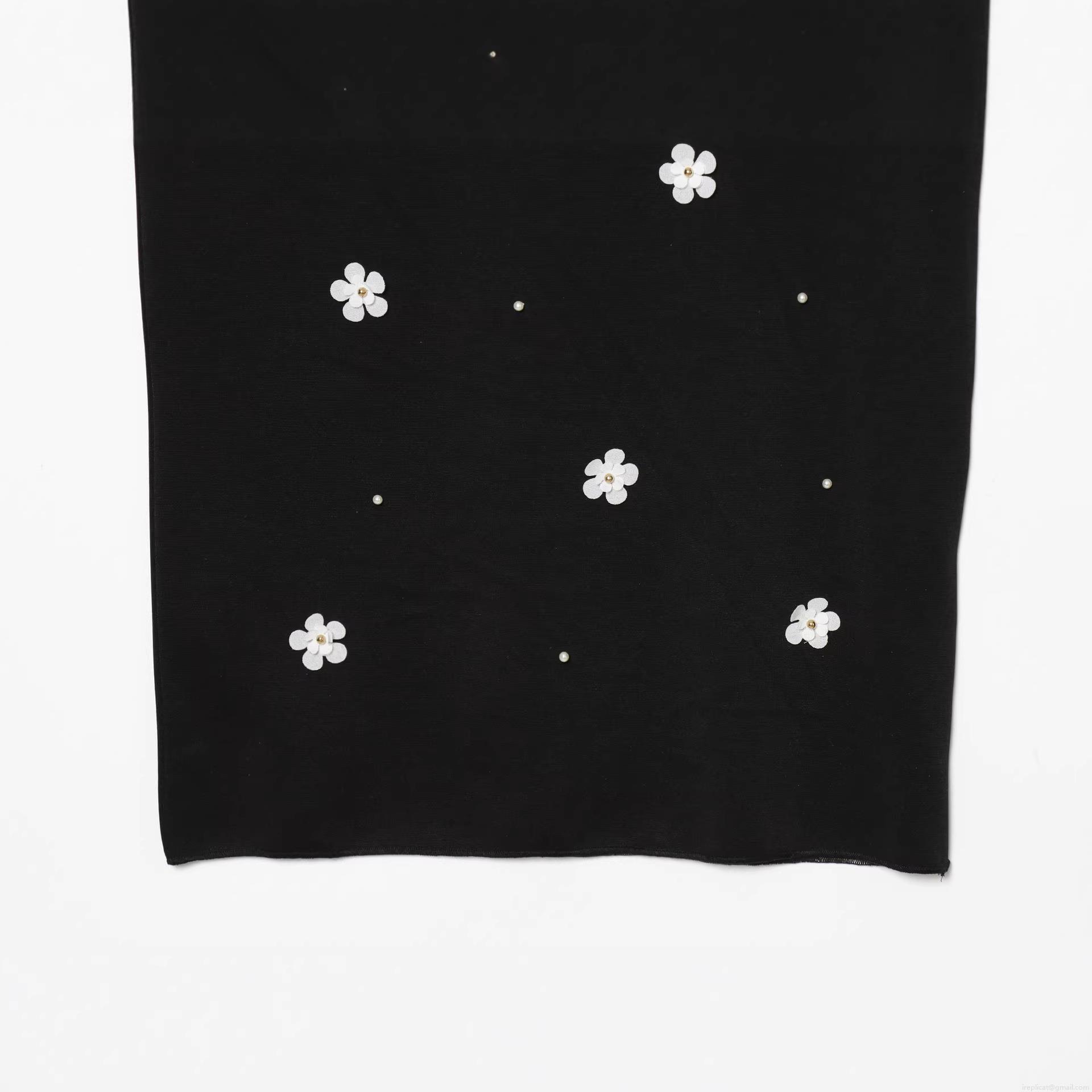 Women\'s Sexy Slim Fit Black Camisole Midi Dress With Daisy Embroidery And Pearl Detail Elegant Elastic Ribbed Knitted Party Evening Dress