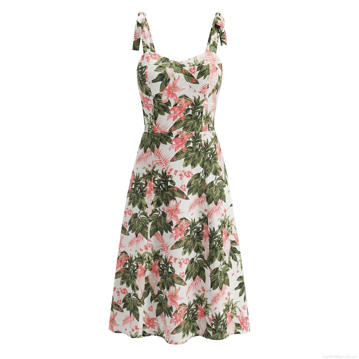 French Floral Sexy Strappy Bow Knot Big Swing Dress 100% Polyester Sweetheart Neck Sleeveless Back Smocking Midi Dress Women Vacation Beach Party Summer Wear French Floral Sexy Strappy Bow Knot Big Swing Dress 100% Polyester Sweetheart Neck Sleeveless Back Smocking Midi Dress Women Vacation Beach Party Summer Wear