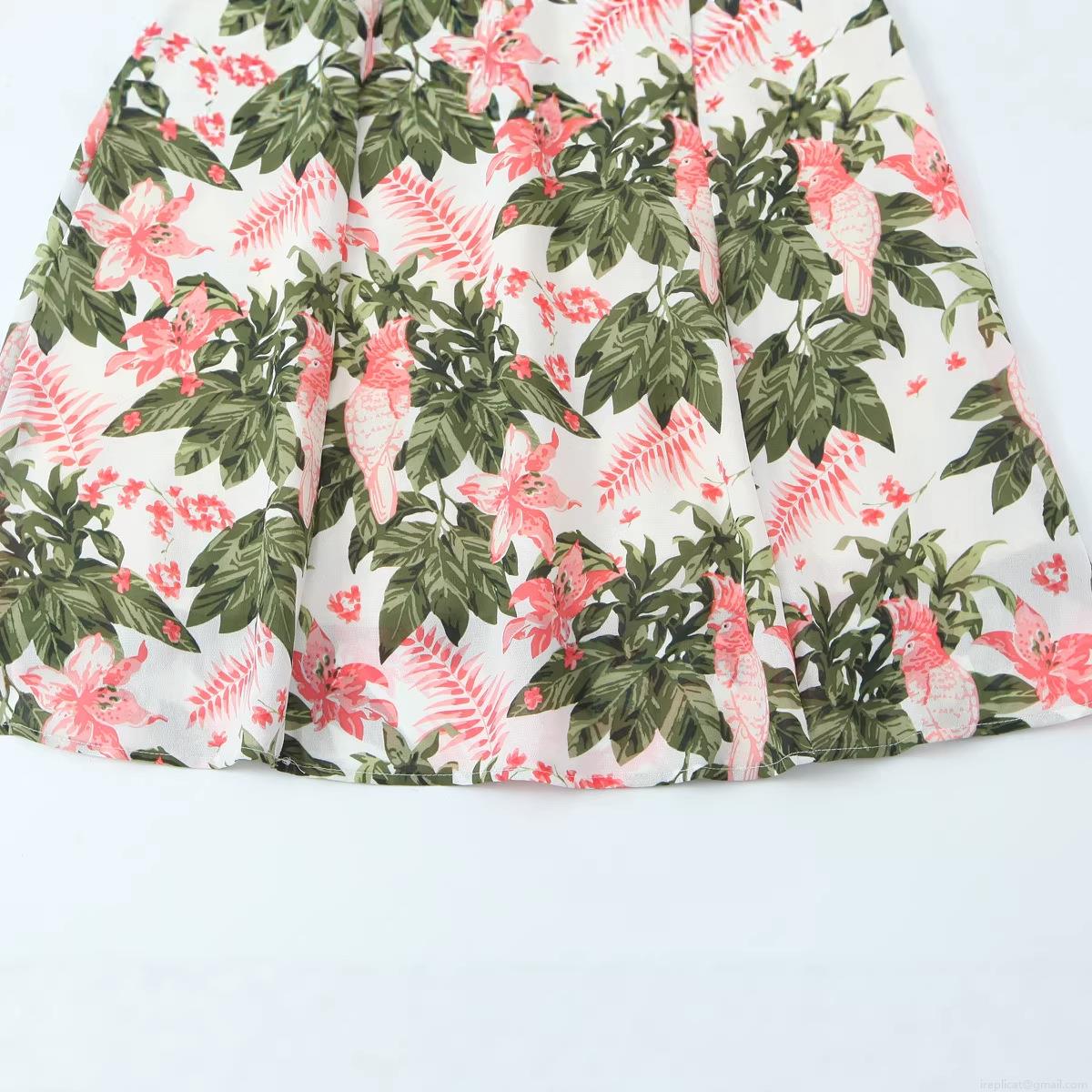 French Floral Sexy Strappy Bow Knot Big Swing Dress 100% Polyester Sweetheart Neck Sleeveless Back Smocking Midi Dress Women Vacation Beach Party Summer Wear