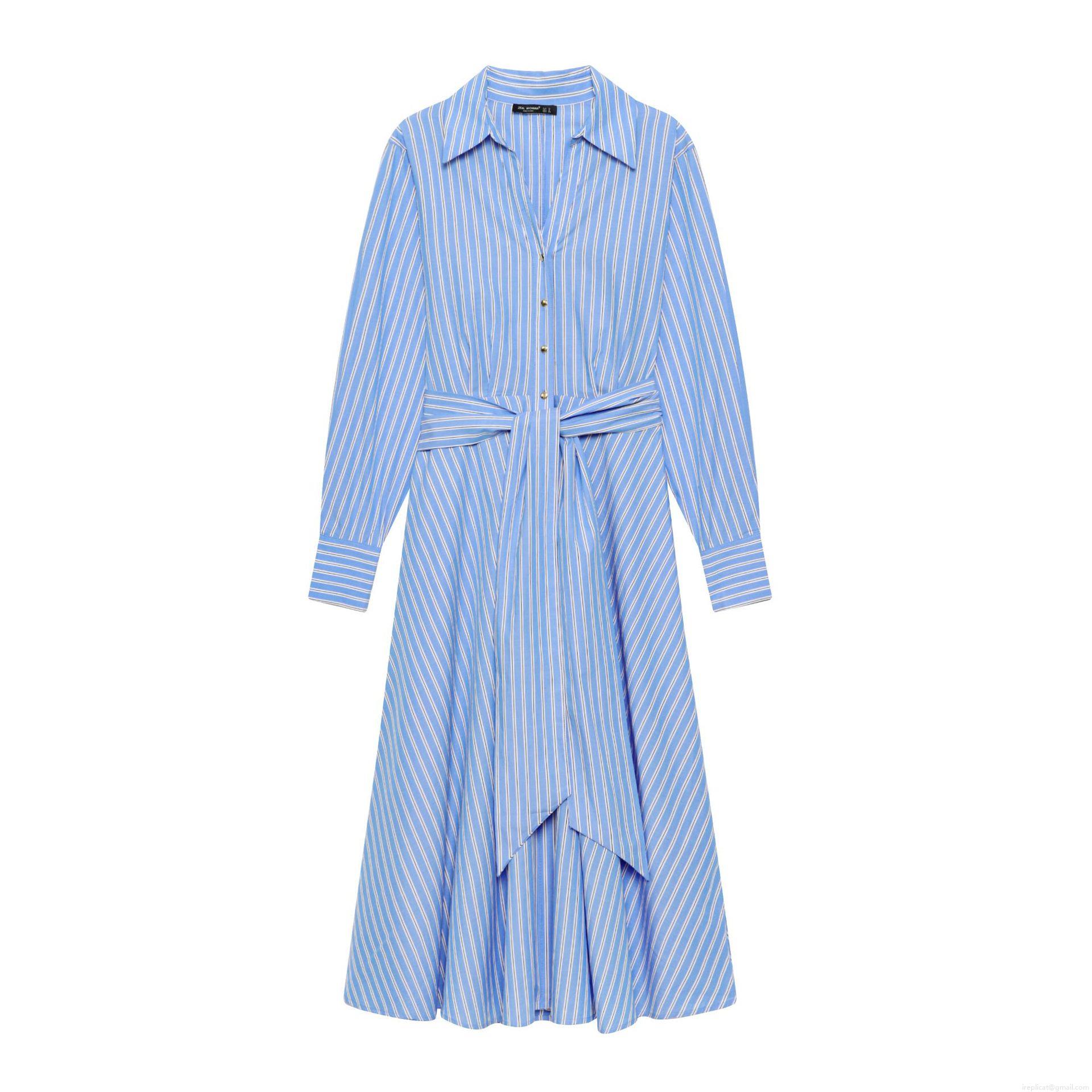 Women\'s Elegant Long Sleeve Striped Shirt Dress With Belt Button Down A-Line Maxi Dress For Office Daily Casual Streetwear Women\'s Elegant Long Sleeve Striped Shirt Dress With Belt Button Down A-Line Maxi Dress For Office Daily Casual Streetwear