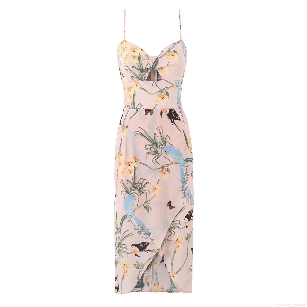 Women Tropical Floral Print Cami Dress Sexy V Neck Cutout Slit Midi Dress Summer Beach Vacation Smocked Back Spaghetti Strap Dress Women Tropical Floral Print Cami Dress Sexy V Neck Cutout Slit Midi Dress Summer Beach Vacation Smocked Back Spaghetti Strap Dress