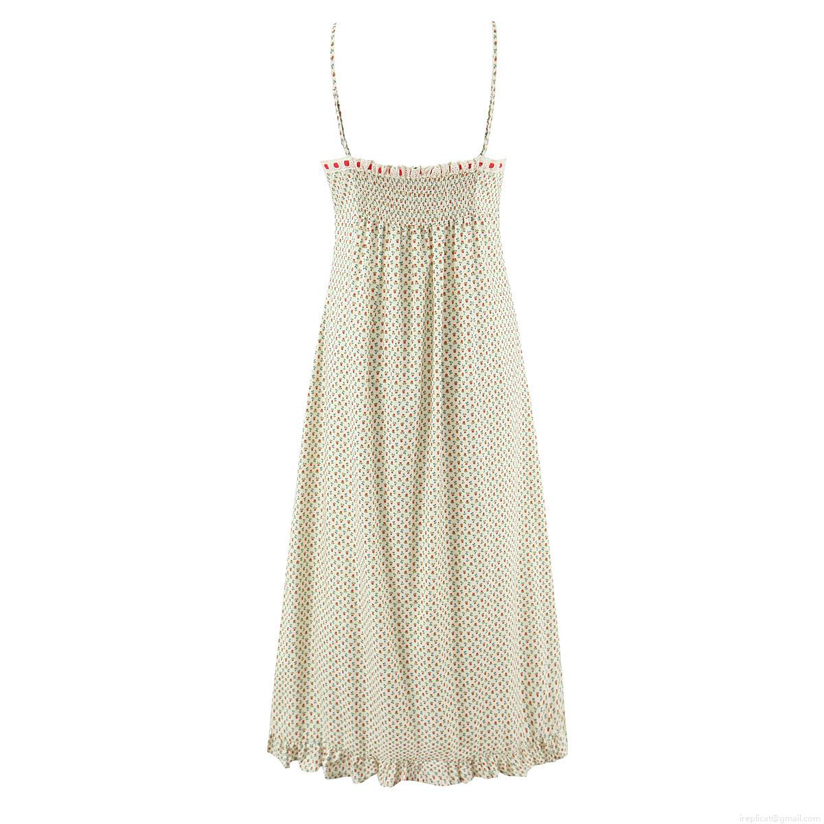 Fashion Floral Spaghetti Strap Dress Sexy Bow Decor Ruffle Hem Cottagecore Cotton Midi Dress for Women Summer Vacation Casual Sundress