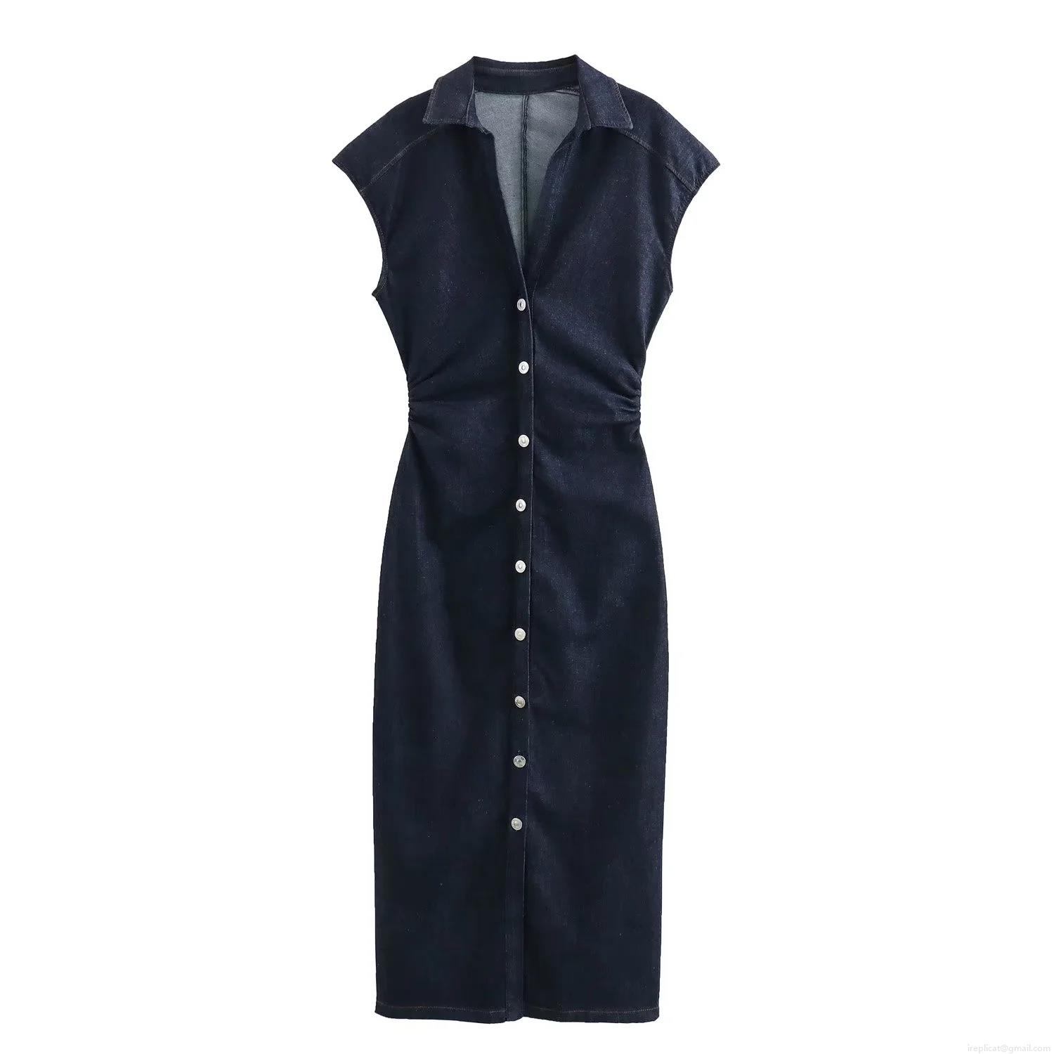 Women's Sexy Slim Fit Sleeveless Denim Midi Dress Single Breasted Button Down Shirt Dress For Summer Casual Party Dating Streetwear Women's Sexy Slim Fit Sleeveless Denim Midi Dress Single Breasted Button Down Shirt Dress For Summer Casual Party Dating Streetwear