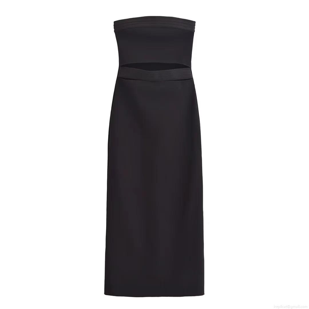 Women's Sexy Backless Bandeau Midi Dress Elegant Solid Color Slim Fit Hollow Out Strapless Evening Party Bodycon Summer Dress Women's Sexy Backless Bandeau Midi Dress Elegant Solid Color Slim Fit Hollow Out Strapless Evening Party Bodycon Summer Dress