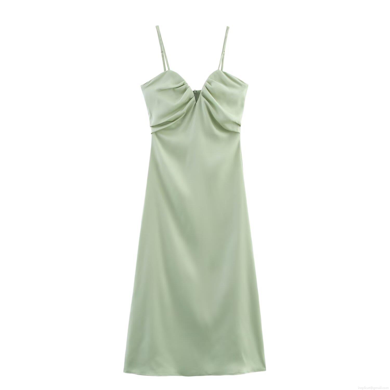 Women Elegant Mint Green Satin Midi Slip Dress With V-Neck Ruched Bust Adjustable Spaghetti Straps Back Zipper Silk Feel Drape A-Line Party Wedding Guest Socialite Evening Dress Women Elegant Mint Green Satin Midi Slip Dress With V-Neck Ruched Bust Adjustable Spaghetti Straps Back Zipper Silk Feel Drape A-Line Party Wedding Guest Socialite Evening Dress