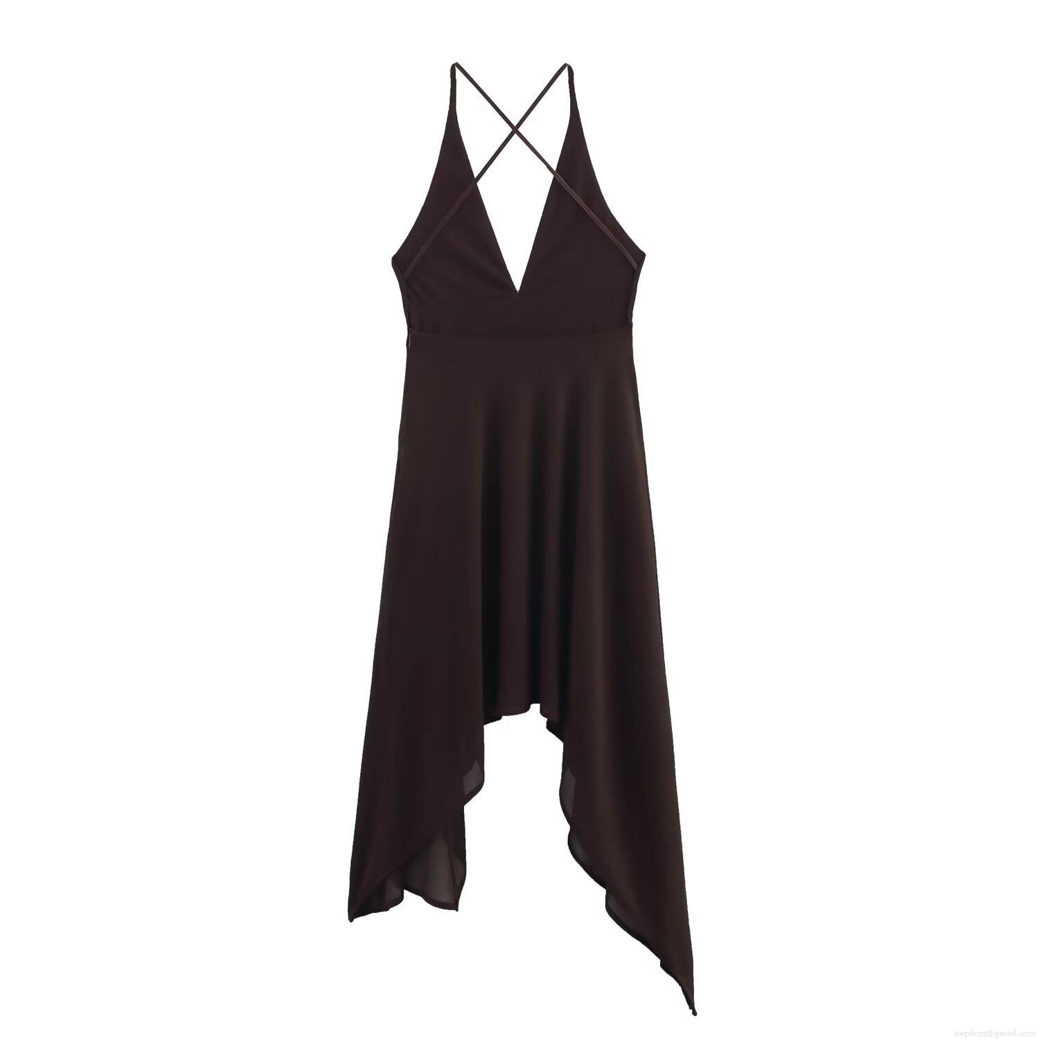 Women's Sexy Asymmetric Mesh Dress Deep V-Neck Backless Cross Strap Sleeveless Elegant Party Nightclub Irregular Hem Midi Dress Women's Sexy Asymmetric Mesh Dress Deep V-Neck Backless Cross Strap Sleeveless Elegant Party Nightclub Irregular Hem Midi Dress