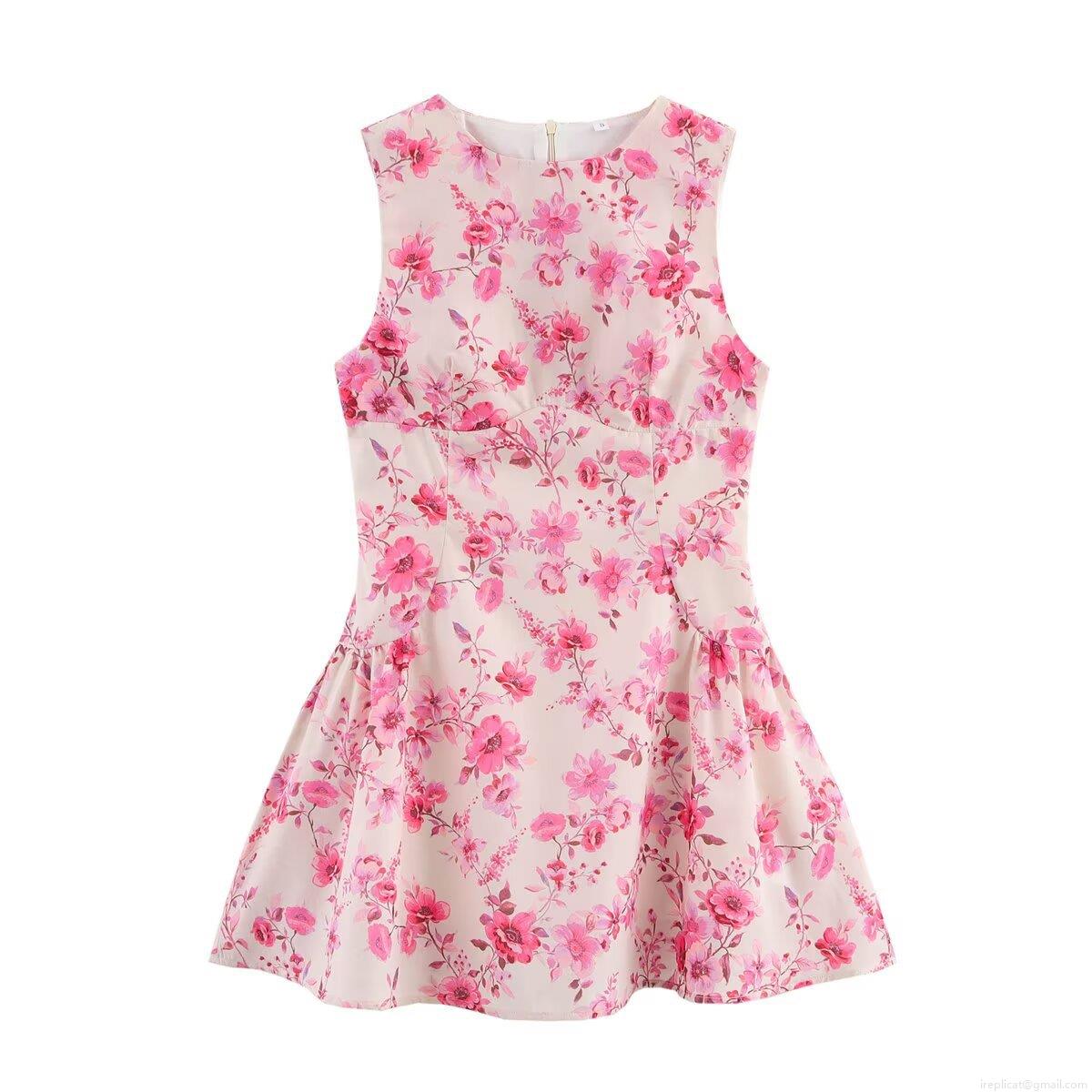 Women's Sleeveless Floral Print Midi Dress 100% Polyester Elegant A-Line Back Zipper Summer Casual Crew Neck Sundress for Women Holiday Party Fashion Women's Sleeveless Floral Print Midi Dress 100% Polyester Elegant A-Line Back Zipper Summer Casual Crew Neck Sundress for Women Holiday Party Fashion
