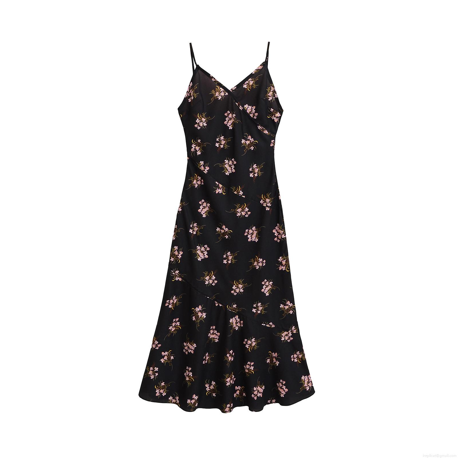 Women's Elegant Black Floral Print V-Neck Midi Dress Sexy Adjustable Spaghetti Strap Satin Cami Dress French Style A-Line Party Sundress Women's Elegant Black Floral Print V-Neck Midi Dress Sexy Adjustable Spaghetti Strap Satin Cami Dress French Style A-Line Party Sundress