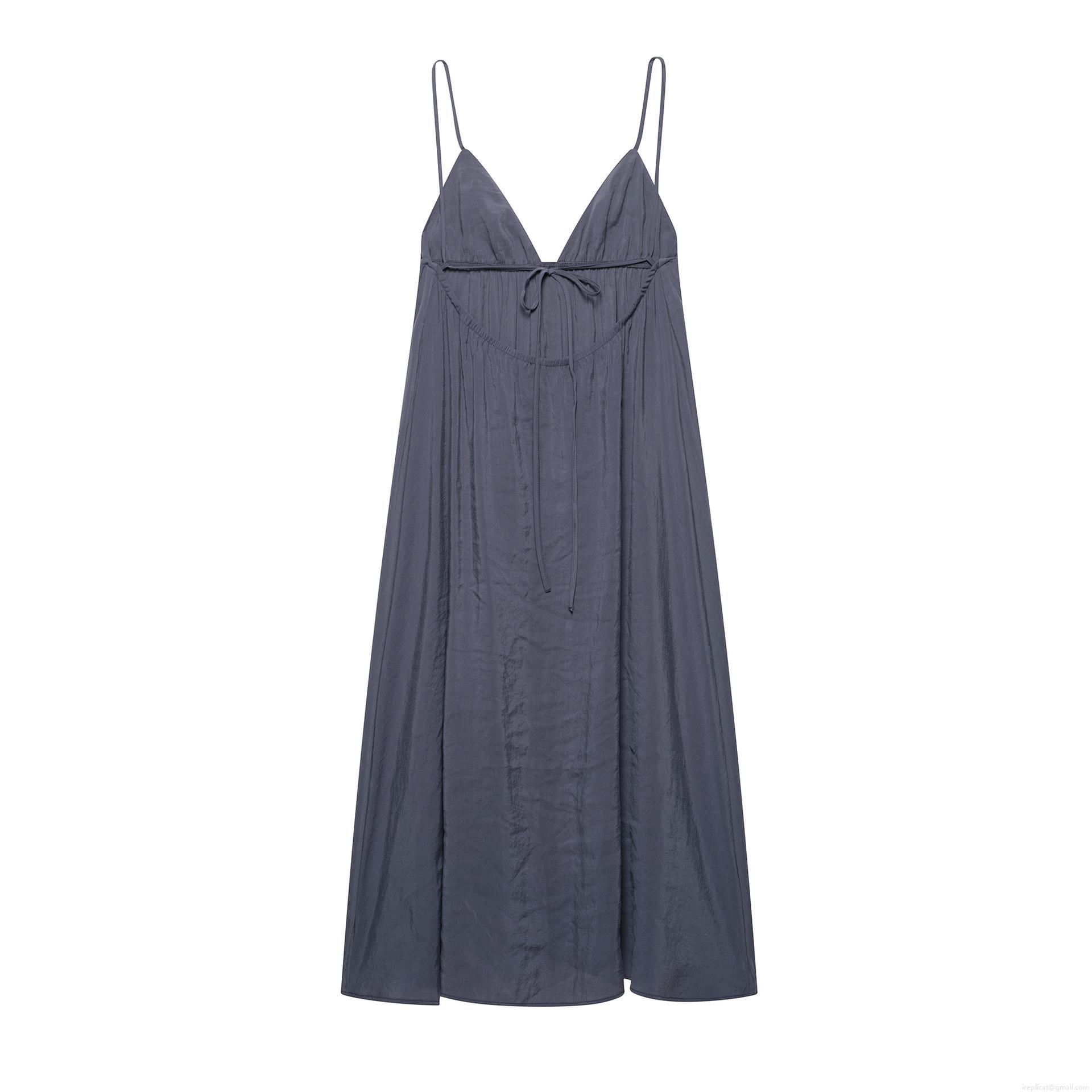 Women's Elegant Solid Color V-Neck Spaghetti Strap Midi Dress 100% Polyester Sleeveless Crinkle Texture Drawstring Long Dress For Party Clubwear Women's Elegant Solid Color V-Neck Spaghetti Strap Midi Dress 100% Polyester Sleeveless Crinkle Texture Drawstring Long Dress For Party Clubwear