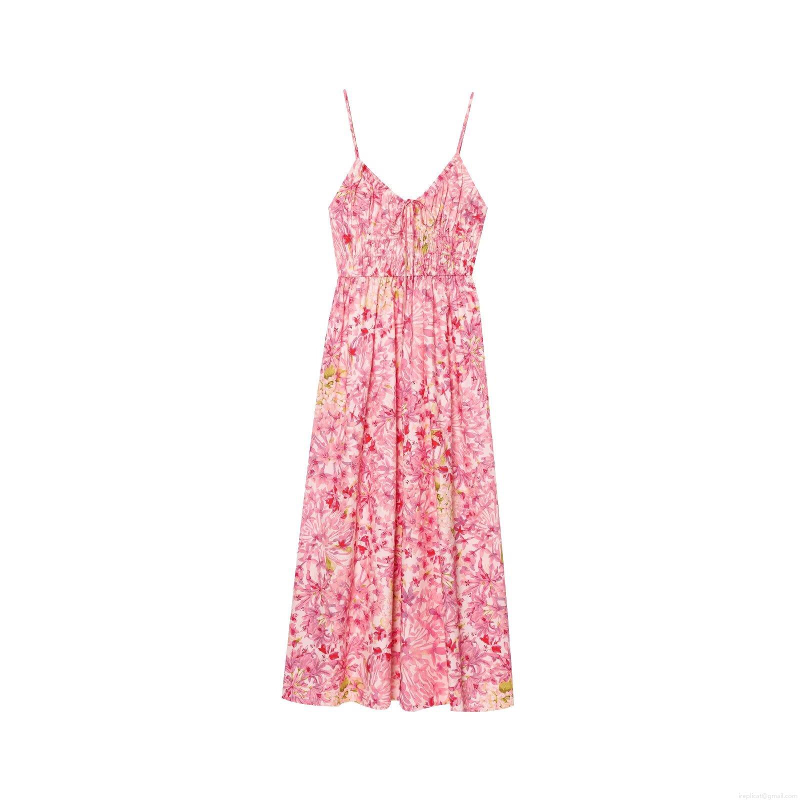 Women's Elegant Pink Floral Print Midi Camisole Dress Summer V-Neck Drawstring Smocked Waist Polyester Sleeveless Sexy A-Line Long Dress For Beach Vacation Holiday Party Casual Fashion Clothing Women's Elegant Pink Floral Print Midi Camisole Dress Summer V-Neck Drawstring Smocked Waist Polyester Sleeveless Sexy A-Line Long Dress For Beach Vacation Holiday Party Casual Fashion Clothing