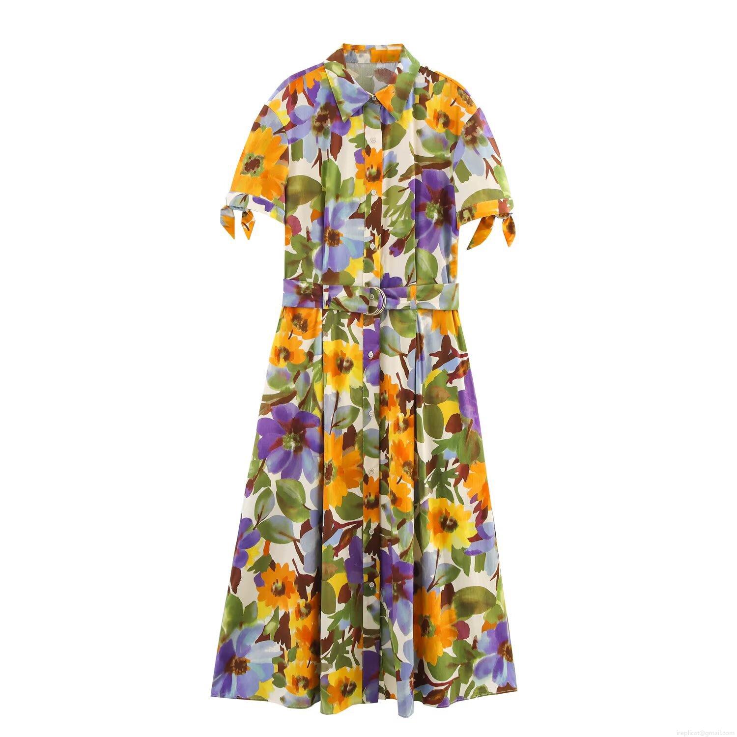 Women's Elegant Floral Print Shirt Midi Dress Short Sleeve Belted Single Breasted Polyester Poplin Dress For Party Vacation Lady Style Women's Elegant Floral Print Shirt Midi Dress Short Sleeve Belted Single Breasted Polyester Poplin Dress For Party Vacation Lady Style