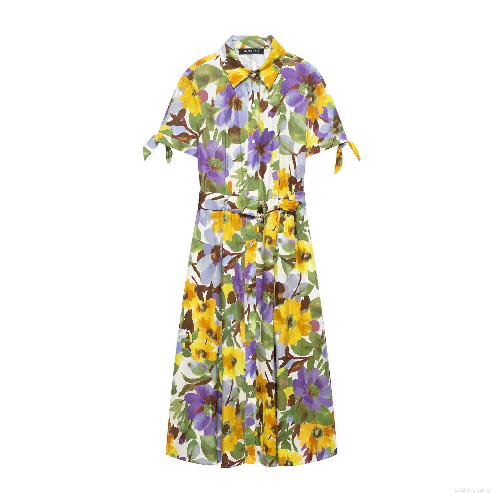 Women's Floral Print Shirt Dress Elegant Short Sleeve Button Down Midi Poplin Dress With Belt For Summer Vacation Party Women's Floral Print Shirt Dress Elegant Short Sleeve Button Down Midi Poplin Dress With Belt For Summer Vacation Party