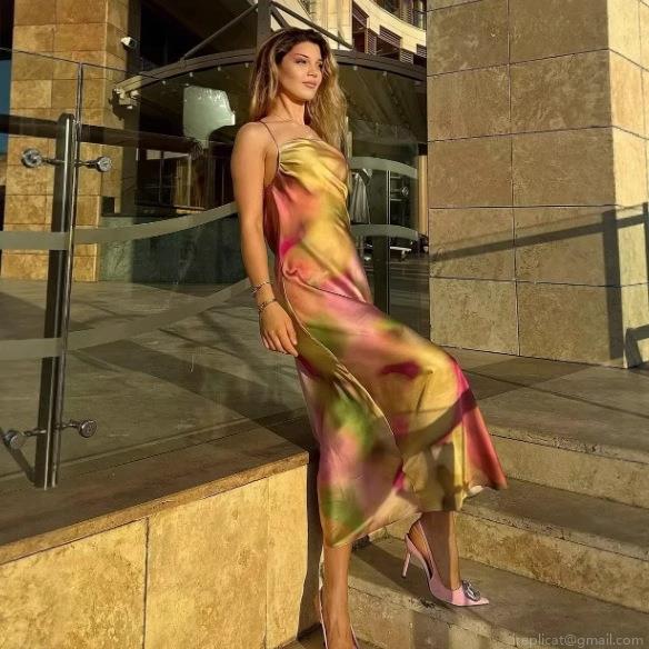 Women's Tie Dye Satin Slip Dress Elegant Cowl Neck Backless Crossover Straps Slim Fit Polyester Midi Dress For Party Summer Vacation Women's Tie Dye Satin Slip Dress Elegant Cowl Neck Backless Crossover Straps Slim Fit Polyester Midi Dress For Party Summer Vacation