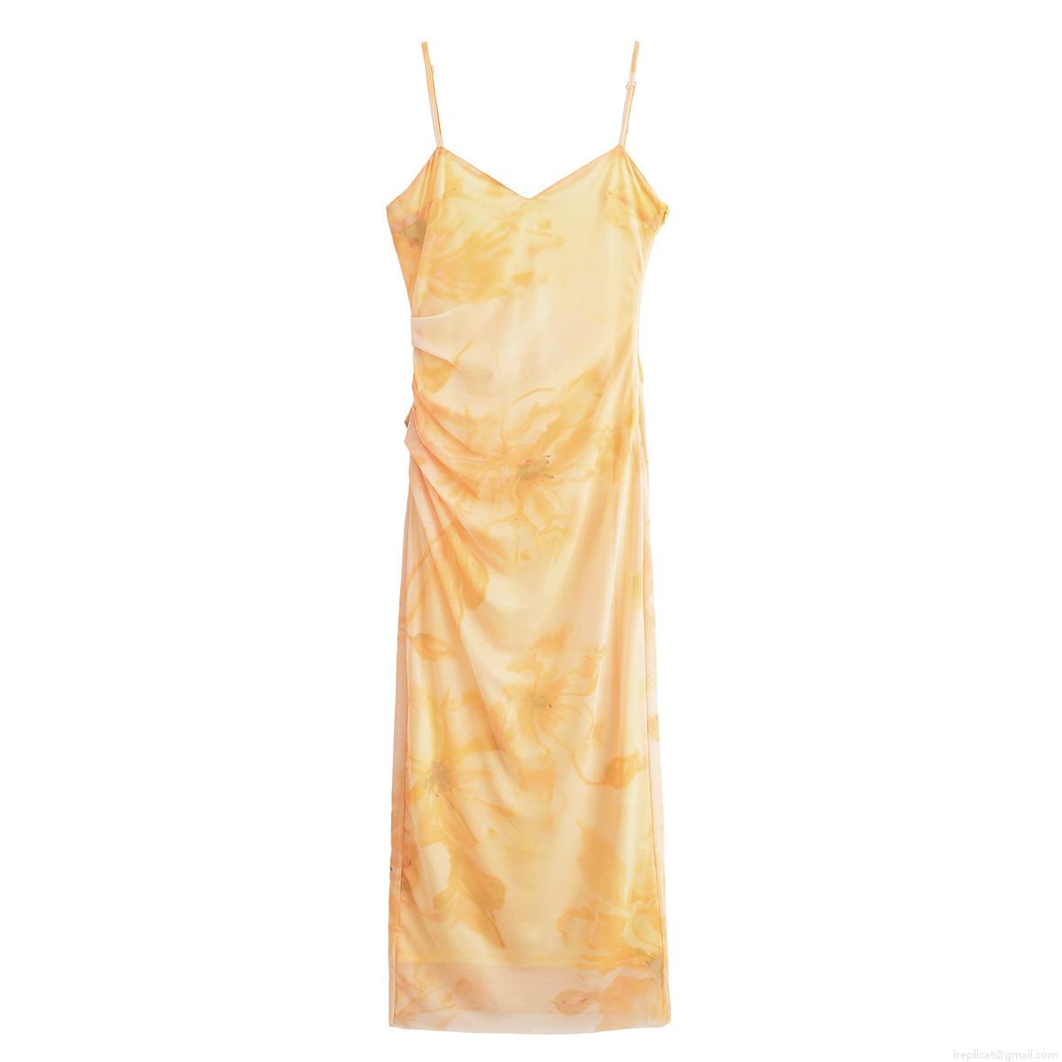Women's Sexy Ruched Mesh Floral Print Sling Midi Dress V-Neck Sleeveless High Waist Elegant Bodycon Polyester Summer Dress For Women Party Women's Sexy Ruched Mesh Floral Print Sling Midi Dress V-Neck Sleeveless High Waist Elegant Bodycon Polyester Summer Dress For Women Party