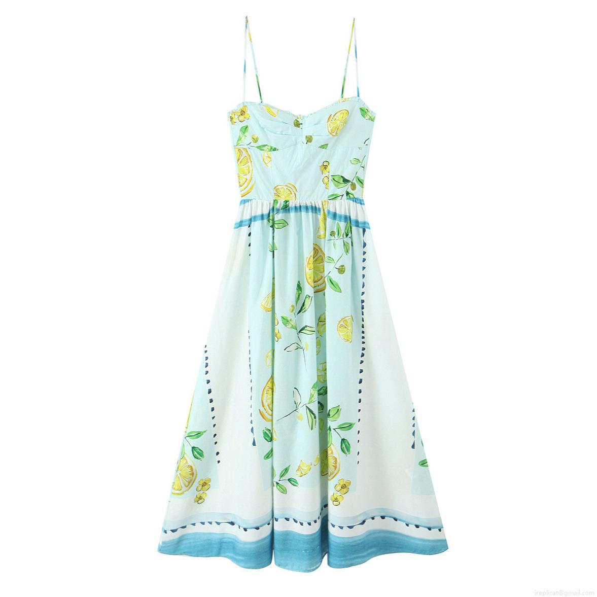 Women's Summer Lemon Print Spaghetti Strap Midi Dress Elegant Backless Tie-Back A-Line Light Blue Vacation Beach Party Sundress Women's Summer Lemon Print Spaghetti Strap Midi Dress Elegant Backless Tie-Back A-Line Light Blue Vacation Beach Party Sundress