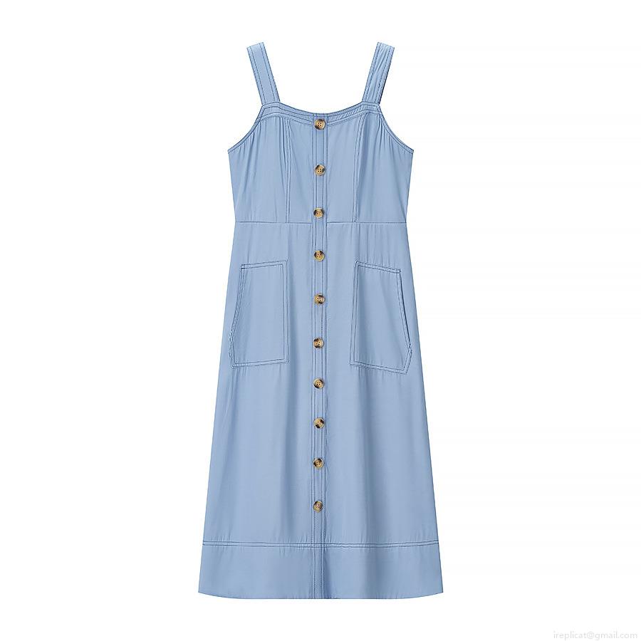 Women's Light Blue Denim Style Strap Midi Dress Slim Fit Front Button Decorative Slit Sleeveless Elegant Sun Dress for Summer Party Dating Women's Light Blue Denim Style Strap Midi Dress Slim Fit Front Button Decorative Slit Sleeveless Elegant Sun Dress for Summer Party Dating