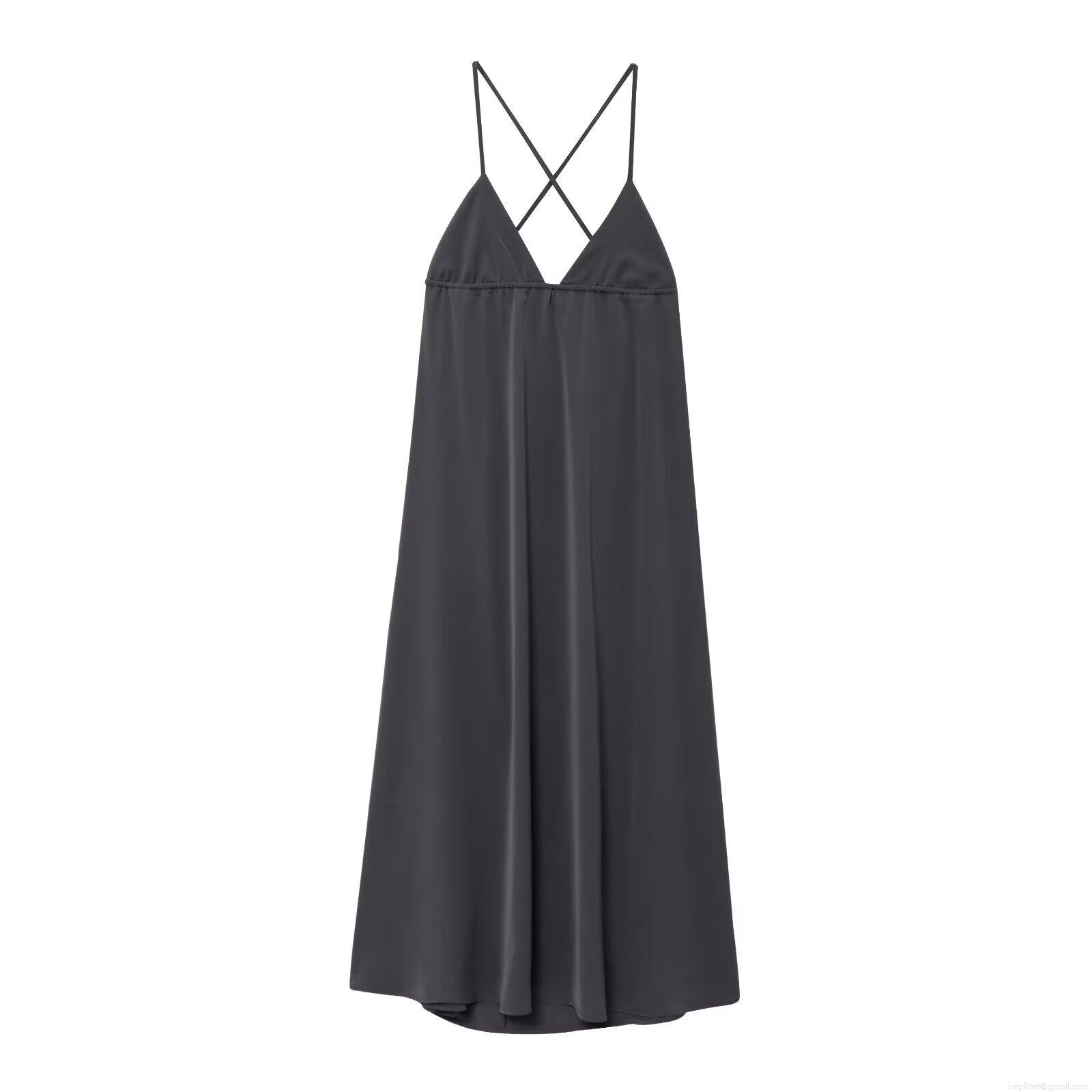 Women Sexy Backless Cowl Neck Midi Slip Dress Polyester Blended Solid Color Elegant Cross Back Evening Party Dress Women Sexy Backless Cowl Neck Midi Slip Dress Polyester Blended Solid Color Elegant Cross Back Evening Party Dress