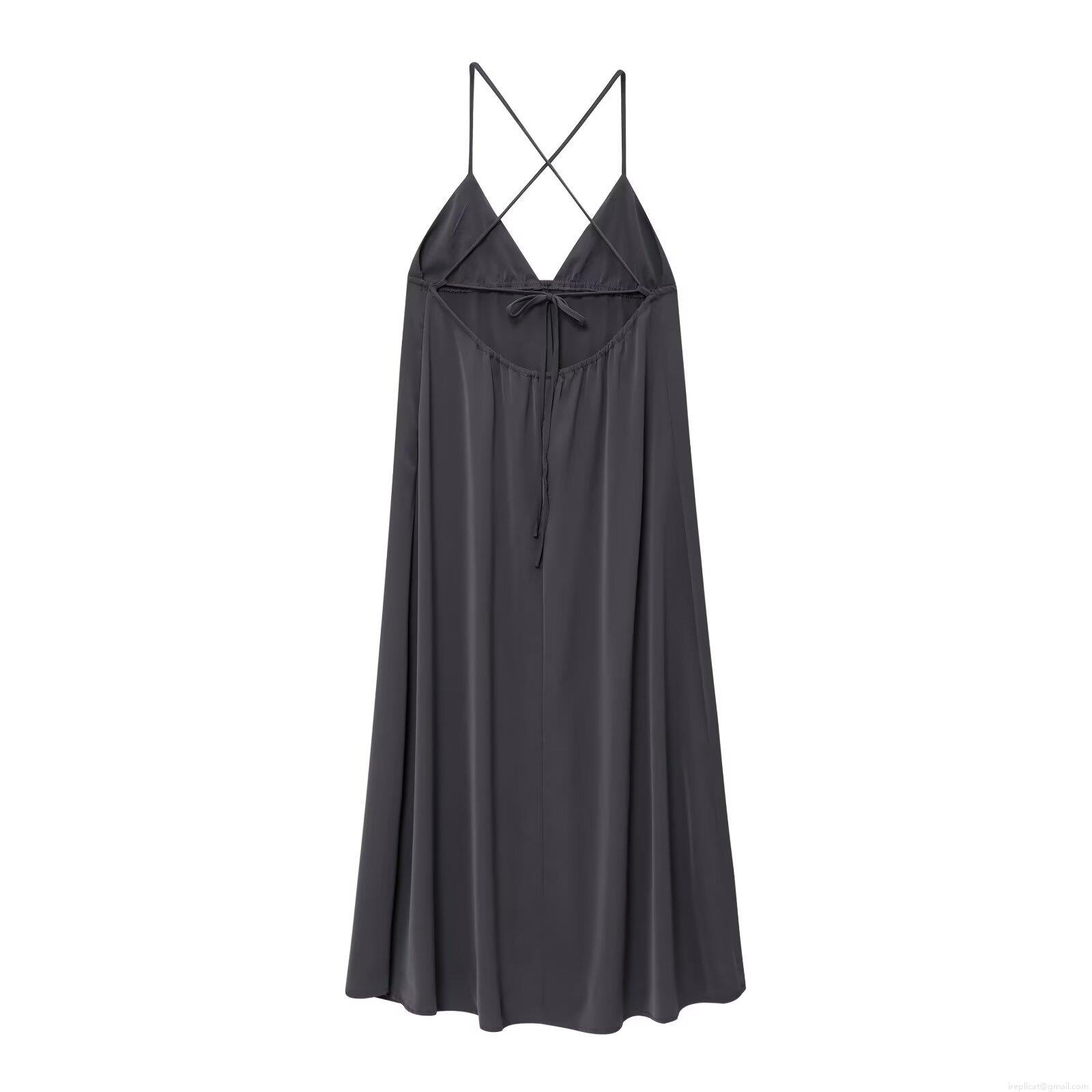 Women Sexy Backless Cowl Neck Midi Slip Dress Polyester Blended Solid Color Elegant Cross Back Evening Party Dress