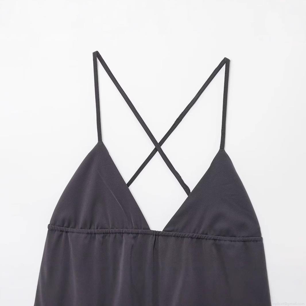 Women Sexy Backless Cowl Neck Midi Slip Dress Polyester Blended Solid Color Elegant Cross Back Evening Party Dress